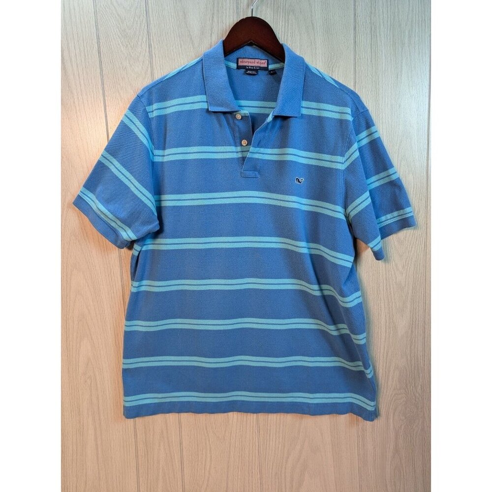 Vineyard Vines Large Polo Pima Cotton Stripe Short Sleeve Shirt Whale Blue